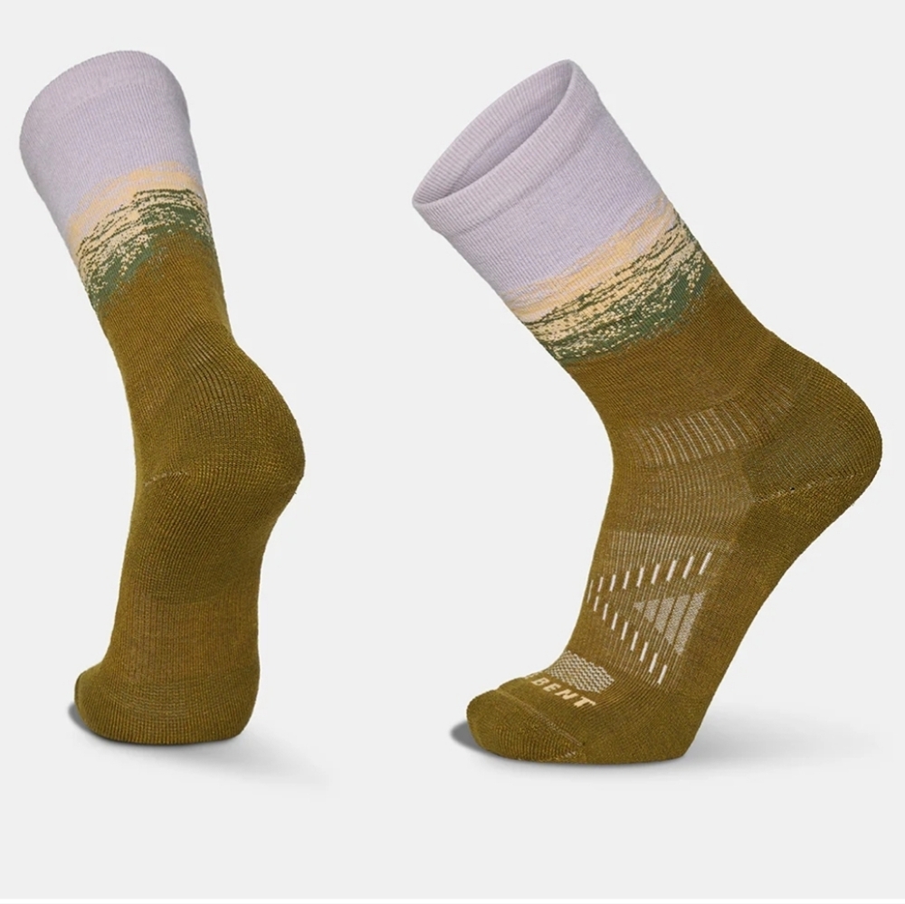 Le BENT MERINO Light Cushion Crew Socks The Range Moss Green Graphic UnisexSz M